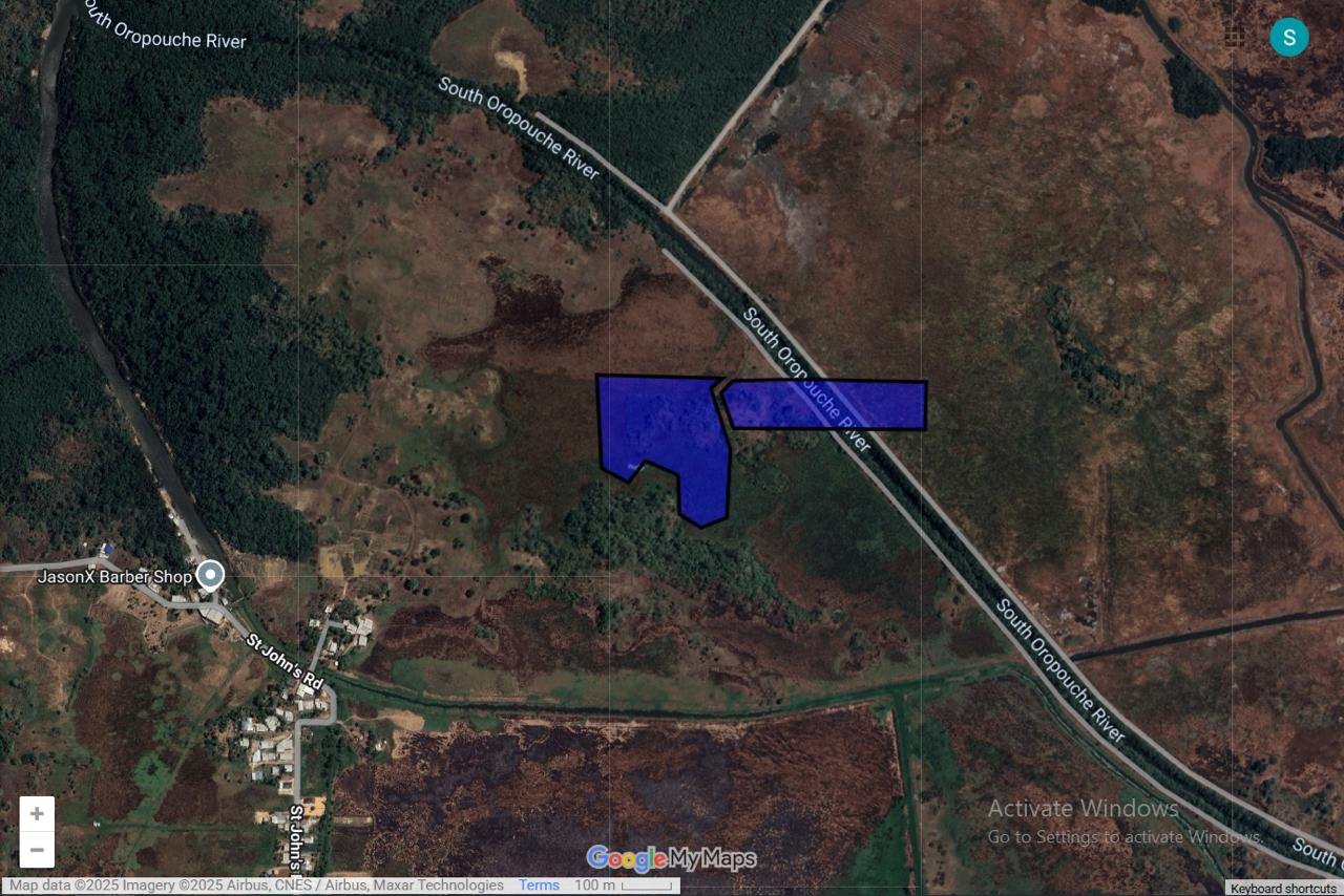 Aerial map of the two parcels and the river